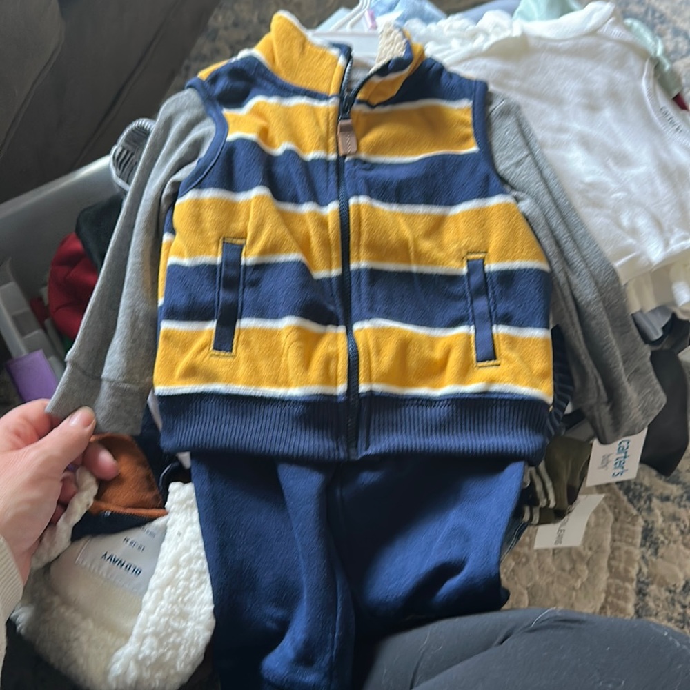 Fleece vest and pant set with grey onesie — NWT